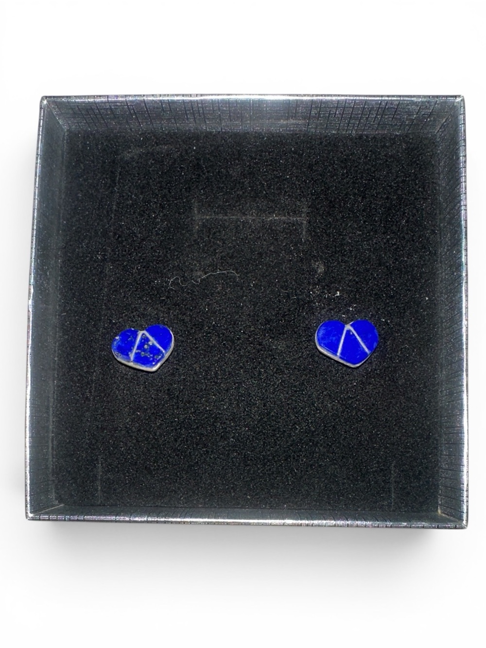 Blue Zuni Inlay Heart Post Earrings .25”